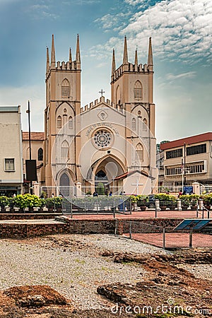 Catholic Church of St. Francis Xavier, popular tourism destination in Malacca, Melaka, Malaysia Editorial Stock Photo